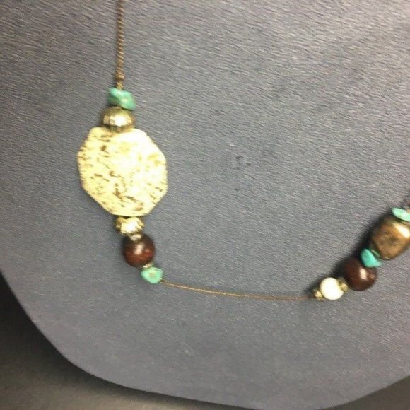 Long Necklace Beige Brown Turquoise Pink Gold Chunky Speckle Faceted Retro BoHo - Picture 4 of 9